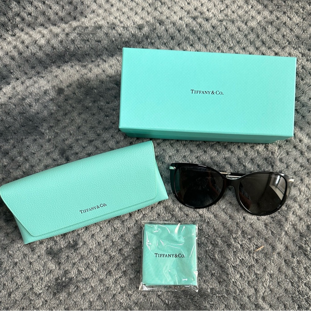 PRE-loved Tiffany & Co cat eye sunglasses, black and silver metal